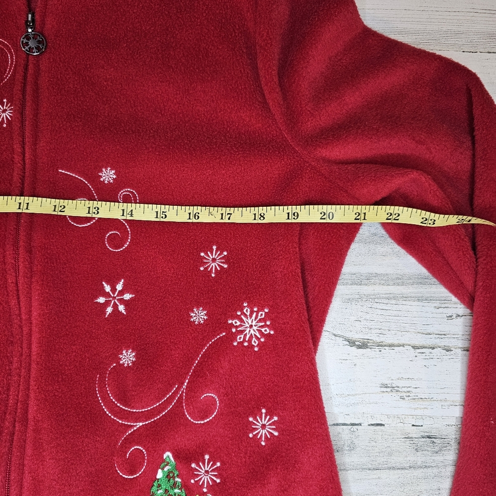 Breckenridge Women's Large Red Fleece Christmas Jacket Sherpa Collar Embroidered - Picture 12 of 14